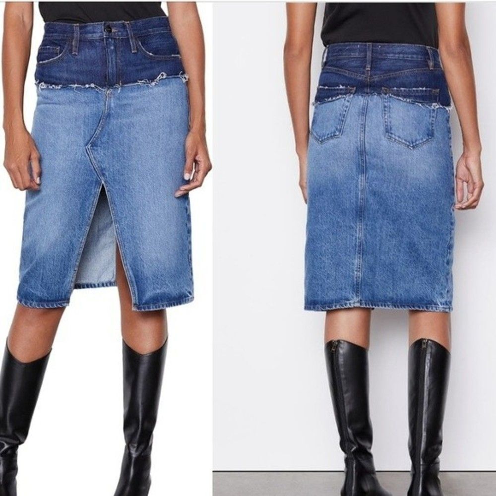 Frame Reconstructed MIDI Denim Skirt Womens Size 25